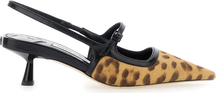 'Didi' Brown Slingback Pumps With Leopard Motif And Sculpted Heel In Leather Woman