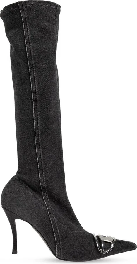 Diesel D-Venus Logo Plaque Knee-High Boots
