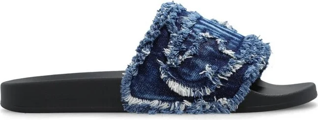 Diesel Sa-Slide D Fringed Denim Slides