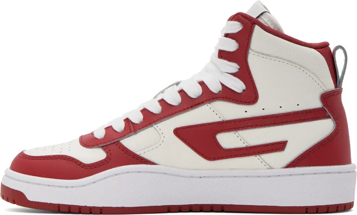 Diesel White & Red S-Ukiyo V2 Mid Sneakers - Image 3