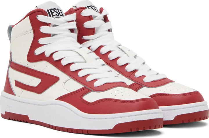 Diesel White & Red S-Ukiyo V2 Mid Sneakers - Image 4