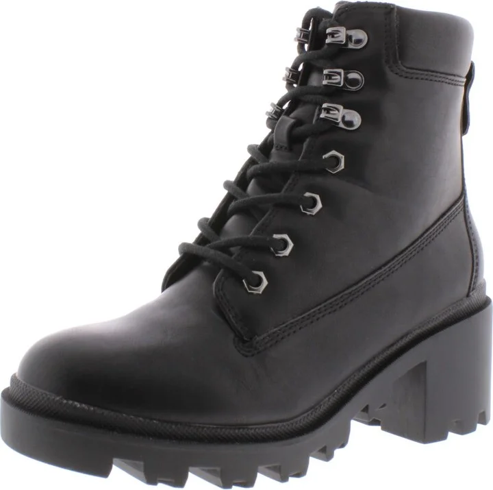 Dillan Womens Faux Leather Heels Combat Boots