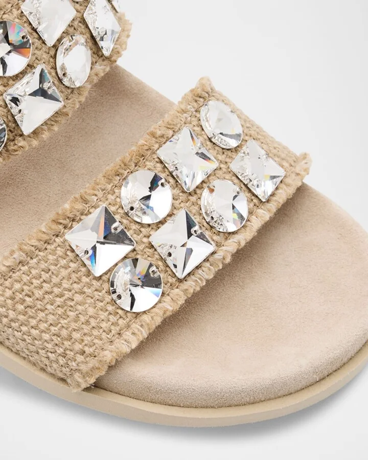 Dilys Two-Band Embellished Frayed Linen Sandals - Image 2