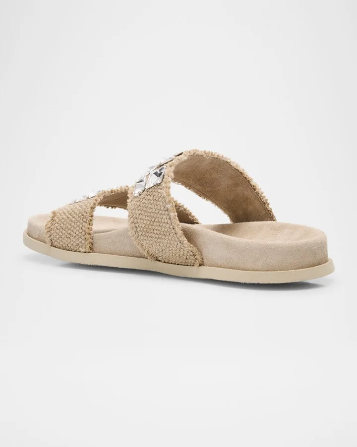 Dilys Two-Band Embellished Frayed Linen Sandals - Image 8