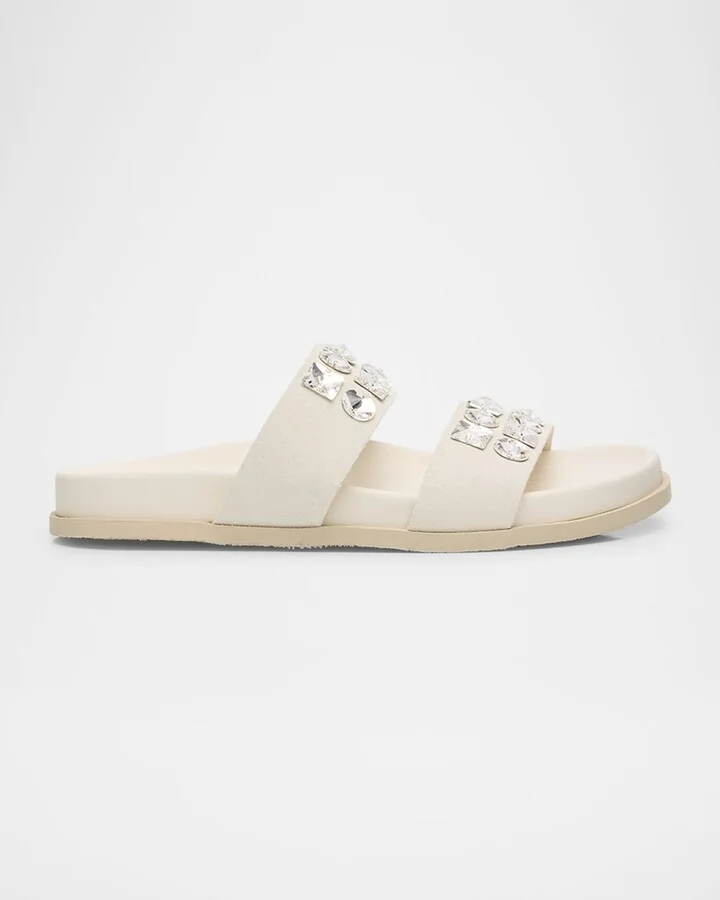Dilys Two-Band Embellished Suede Sandals