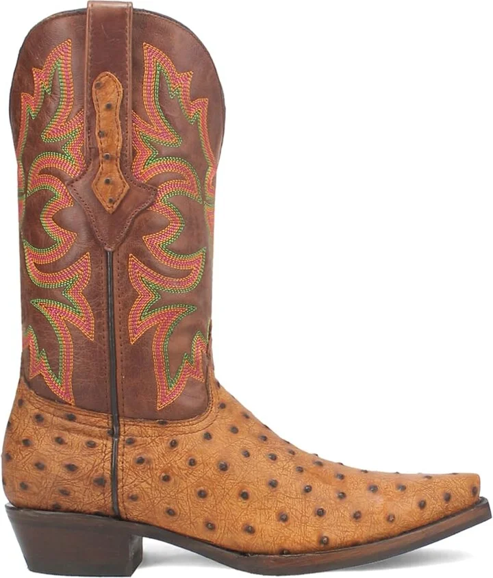 Dingo Mens Outlaw Embroidered Ostrich Print Snip Toe Pull On Casual Boots Mid Calf - Brown - Size 11 M
