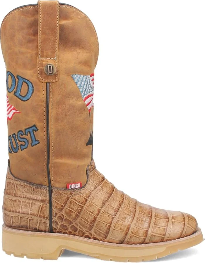 Dingo Mens Patriot Embroidered Croc Print Round Toe Casual Boots Mid Calf - Brown - Size 11 M