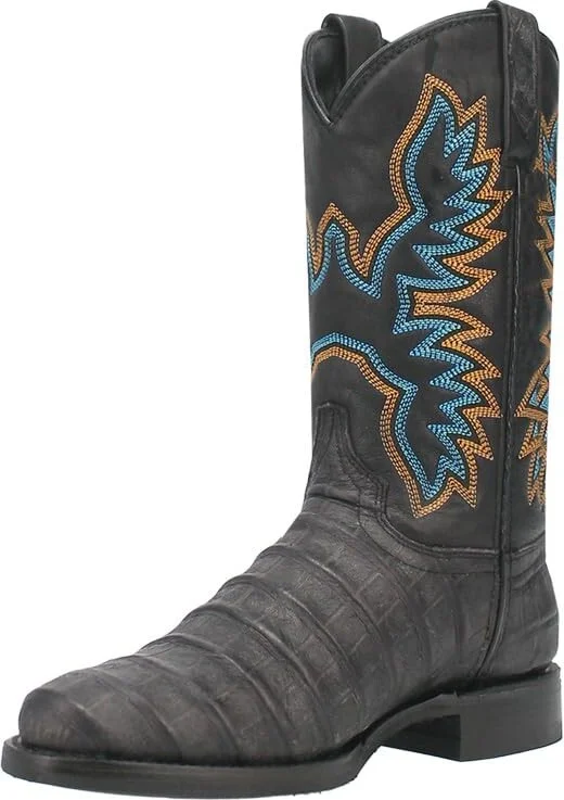 Dingo Mens Trail Boss Alligator Embroidered Round Toe Pull On Casual Boots Mid Calf - Black - Size 10.5 M