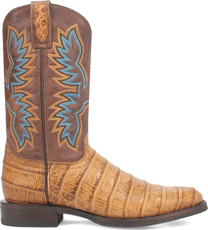 Dingo Mens Trail Boss Alligator Embroidered Round Toe Pull On Casual Boots Mid Calf - Brown - Size 8 M