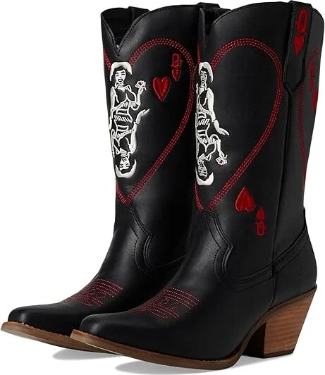 Dingo Queen A Hearts Women's Boots Black : 8 B - Medium, Leather