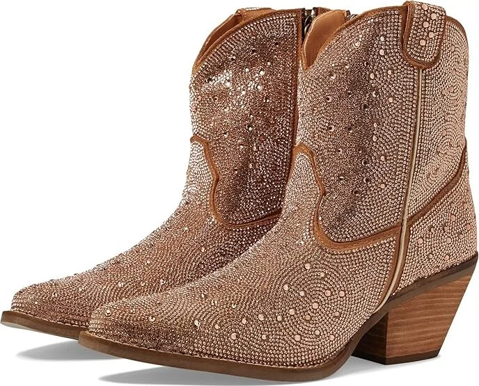 Dingo Rhinestone Cowgirl Leather Bootie Women's Shoes Rose Gold : 6 B - Medium
