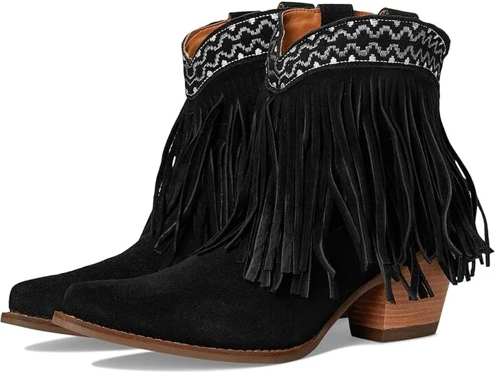 Dingo Tapadero Suede Bootie Cowboy Women's Boots Black : 6 B - Medium