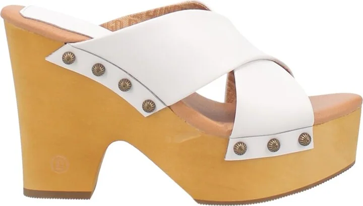 Dingo Womens Driftwood Studded Platform Casual Sandals Casual High Heel 3" & Up - White - Size 6.5 M