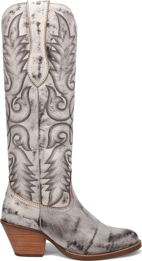 Dingo Womens Faded Love Embroidered Round Toe Casual Boots Knee High Mid Heel 2-3" - Grey - Size 10 M