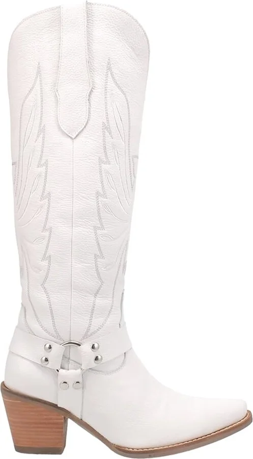 Dingo Womens Heavens To Betsy Embroidered Snip Toe Casual Boots Knee High Mid Heel 2-3" - White - Size 8 M