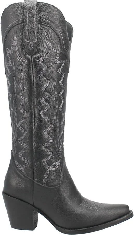 Dingo Womens High Cotton Embroidery Snip Toe Casual Boots Knee High Mid Heel 2-3" - Black - Size 6 M