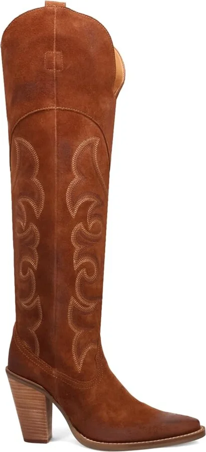 Dingo Womens Primadonna Embroidered Snip Toe Zippered Casual Boots Over the Knee High Heel 3" & Up - Brown - Size 9 M