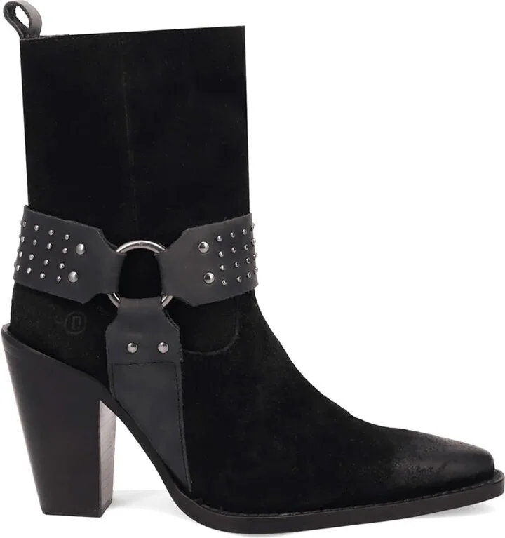 Dingo Womens Songbird Studded Snip Toe Casual Boots Ankle High Heel 3" & Up - Black - Size 8.5 M