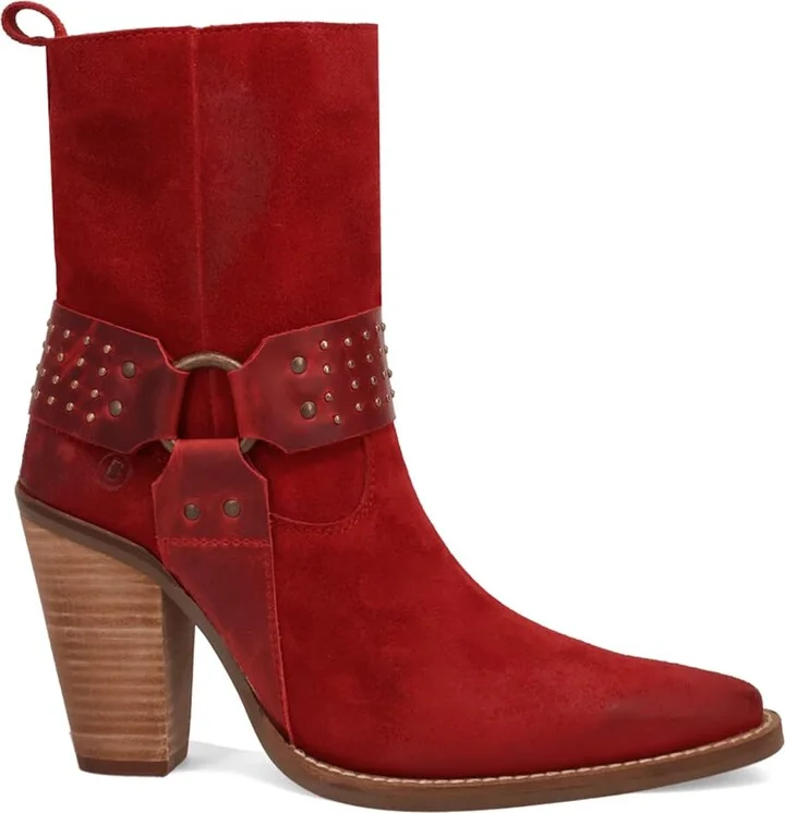 Dingo Womens Songbird Studded Snip Toe Casual Boots Ankle High Heel 3" & Up - Red - Size 9.5 M