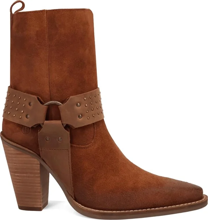 Dingo Womens Songbird Studded Snip Toe Zippered Casual Boots Ankle High Heel 3" & Up - Brown - Size 9 M
