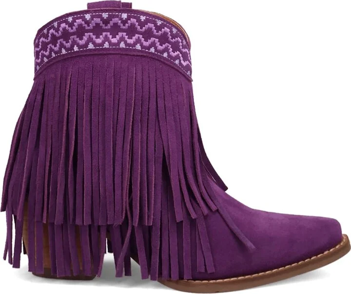 Dingo Womens Tapadero Southwest Fringe Snip Toe Casual Boots Mid Heel 2-3" - Purple - Size 11 M