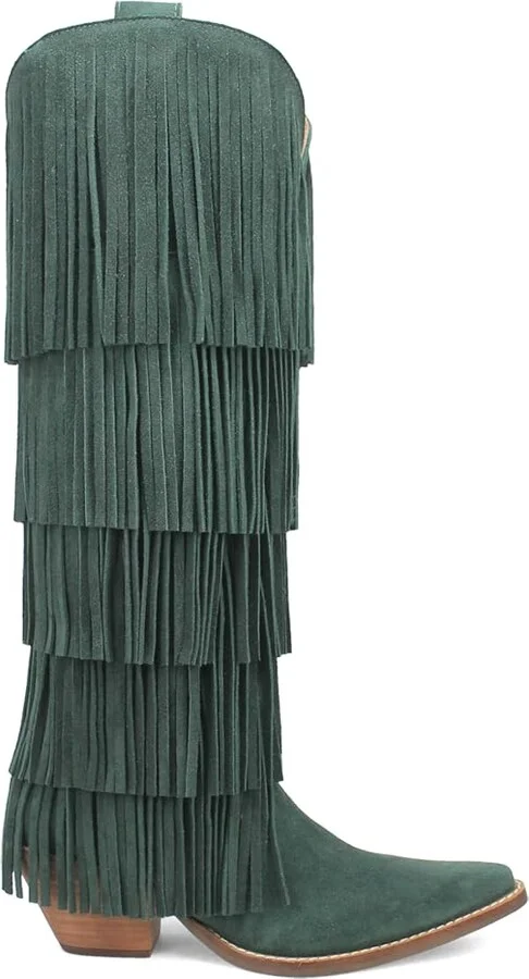 Dingo Womens Wild Child Fringe Snip Toe Pull On Casual Boots Over the Knee Mid Heel 2-3" - Green - Size 7.5 M