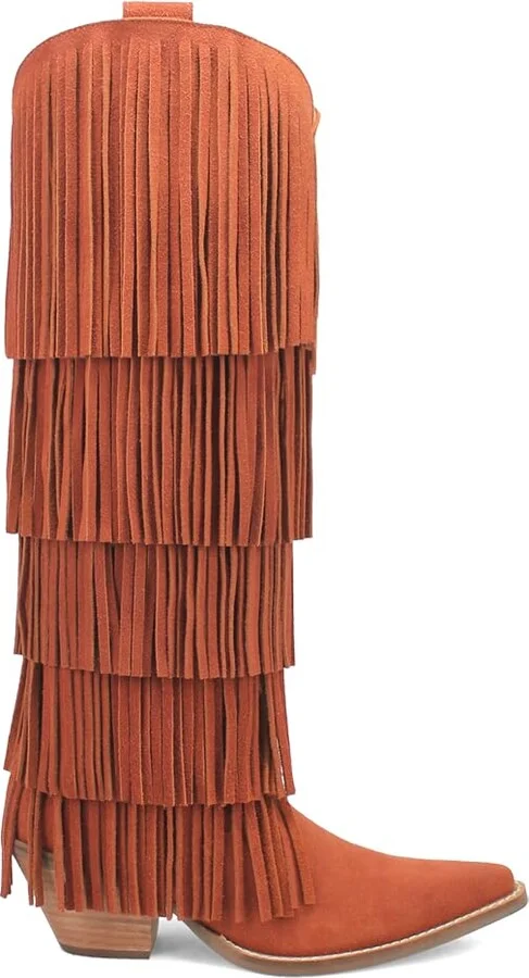 Dingo Womens Wild Child Fringe Snip Toe Pull On Casual Boots Over the Knee Mid Heel 2-3" - Orange - Size 6.5 M