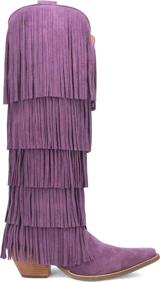 Dingo Womens Wild Child Fringe Snip Toe Pull On Casual Boots Over the Knee Mid Heel 2-3" - Purple - Size 8.5 M