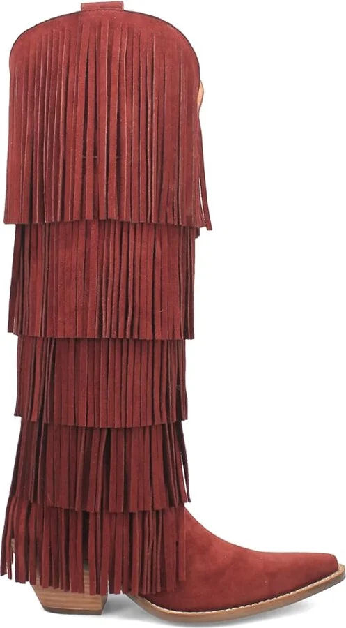 Dingo Womens Wild Child Fringe Snip Toe Pull On Casual Boots Over the Knee Mid Heel 2-3" - Red - Size 7 M