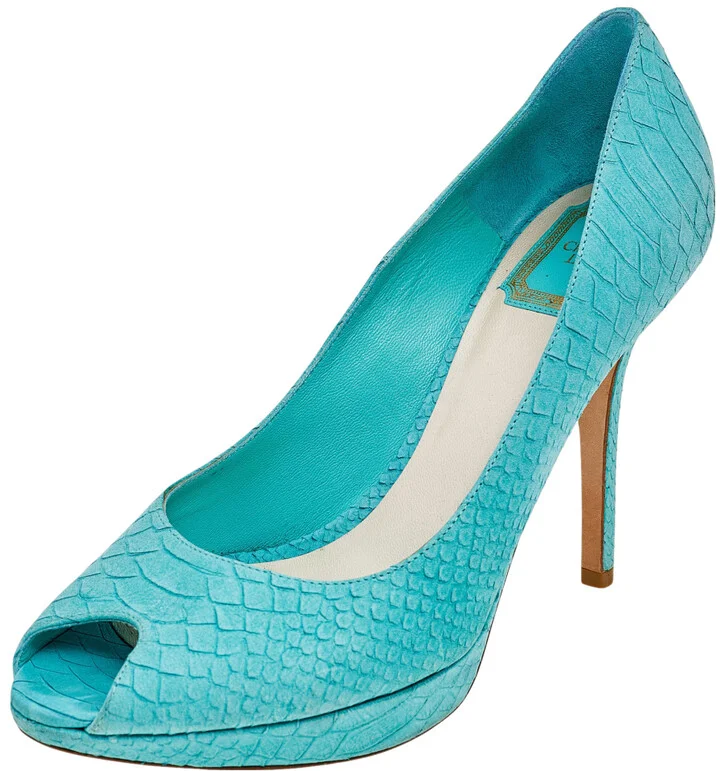 Dior Aqua Blue Python Embossed Suede Miss Dior Peep Toe Platform Pumps Size 40