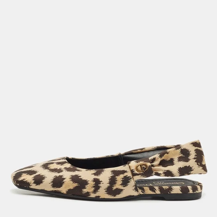 Dior Beige/Black Leopard Print Fabric Mizza Flats Size 34.5