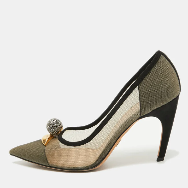 Dior Beige/Black Suede and Mesh Surreal Eye Pumps Size 40