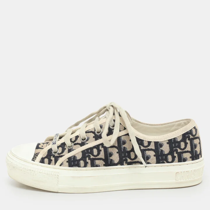 Dior Beige/Deep Blue Oblique Canvas Walk'n'Dior Low Top Sneakers Size 37.5