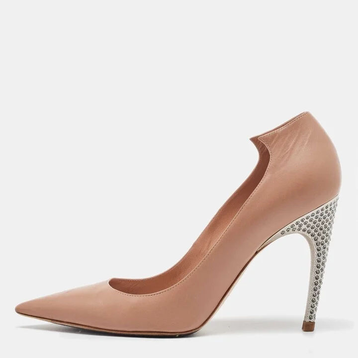 Dior Beige Leather Crystal Embellished Flash Pointed Toe Pumps Size 38.5