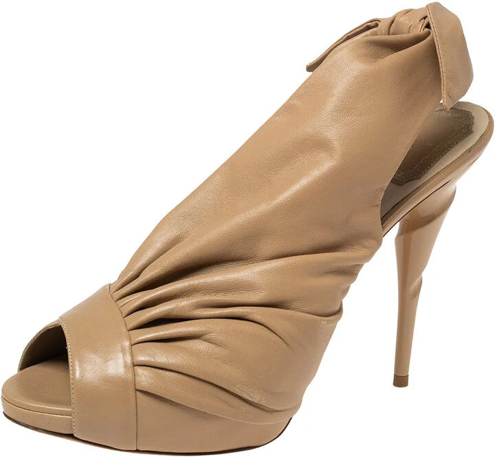 Dior Beige Leather Pleated Knotted Peep Toe Slingback Sandals Size 41