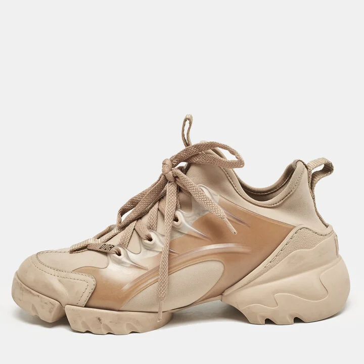Dior Beige Neoprene and Rubber D-Connect Low Top Sneakers Size 35