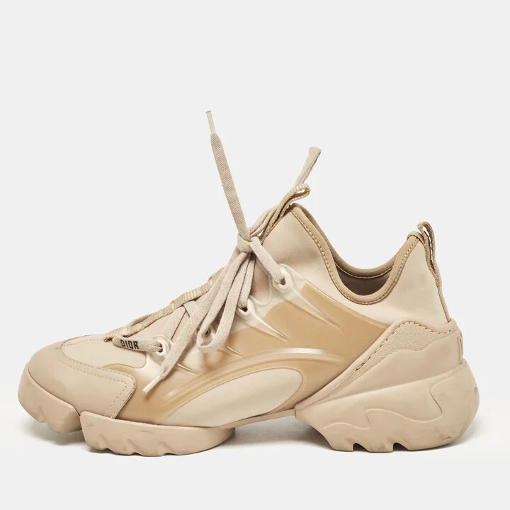 Dior Beige Neoprene and Rubber D-Connect Low Top Sneakers Size 38