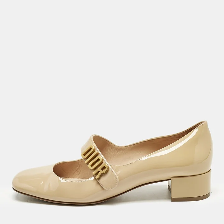 Dior Beige Patent Leather Baby-D Mary Jane Pumps Size 37