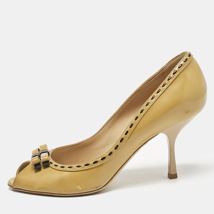 Dior Beige Patent Leather Idyll Peep Toe Pumps Size 39
