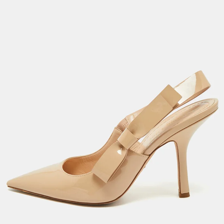 Dior Beige Patent Leather J'Adior Slingback Pumps Size 39