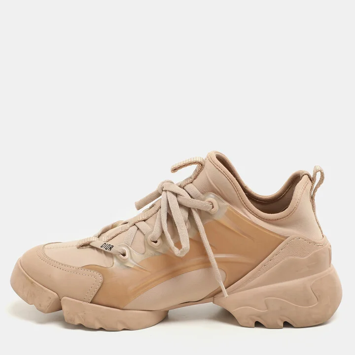 Dior Beige PVC and Leather D-Connect High Top Sneakers Size 38