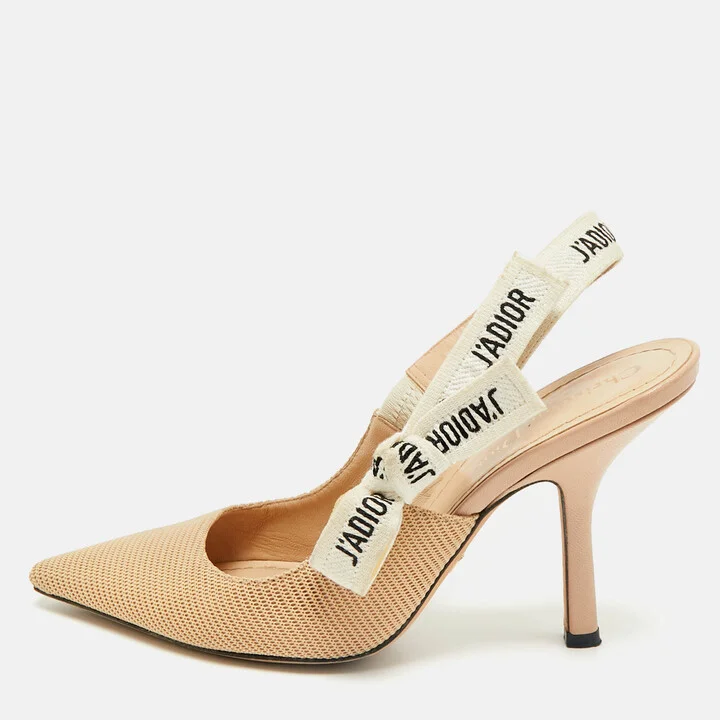 Dior Beige Technical Fabric J'Adior Pointed Toe Slingback Pumps Size 37.5