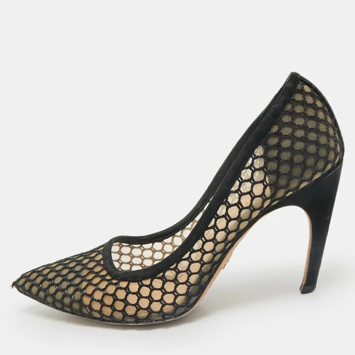 Dior Black/Beige Lace and Mesh Pointed Toe Pumps Size 38