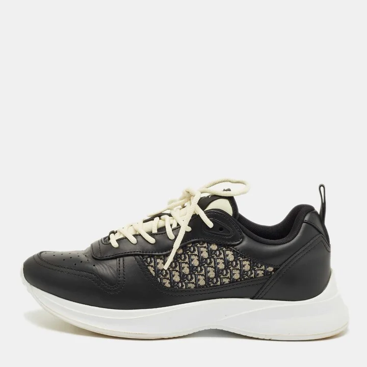Dior Black/Beige Leather and Oblique Canvas B27 Sneakers Size 42