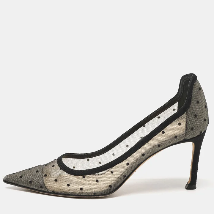 Dior Black/Beige Mesh Polka Dot D-Moi Pumps Size 35.5