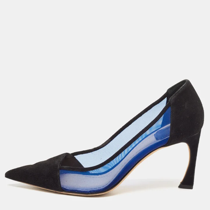 Dior Black/Blue Mesh and Suede Pointed Toe Pumps Size 37.5