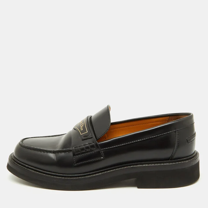 Dior Black Brushed Leather Boy Platform Slip On Loafers Size 37