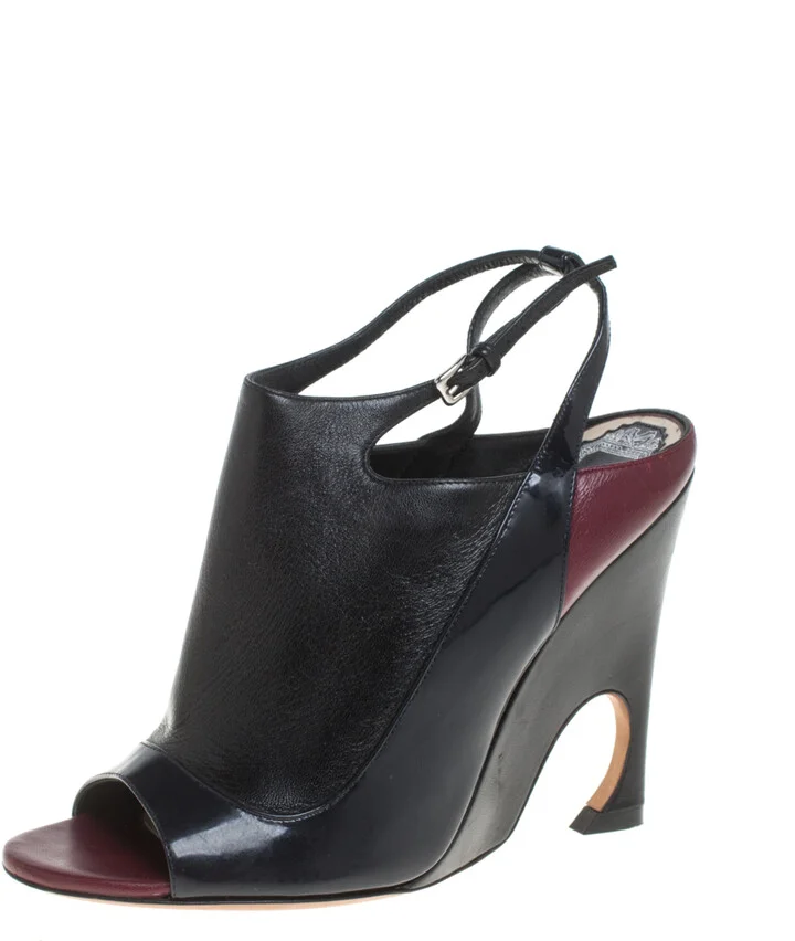 Dior Black/Burgundy Patent Leather and Leather Sandals Size 36.5