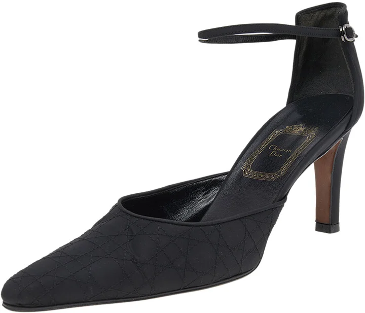 Dior Black Cannage Fabric Ankle Strap Pointed Toe Sandals Size 37