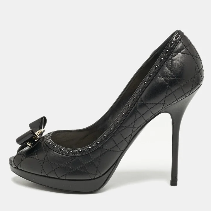Dior Black Cannage Leather Lovely Peep Toe Pumps Size 40